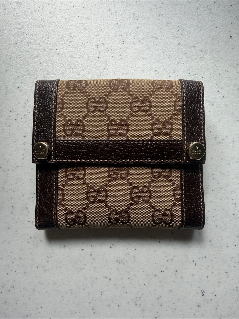 Gucci Tan and Brown GG Canvas Compact Wallet